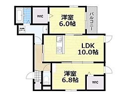 ラ・カーサシエスタ2 2LDKの間取図画像