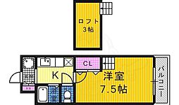 メゾンアリエス 1Kの間取図画像
