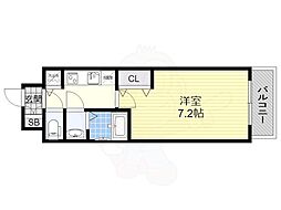 プランドール北浜 1Kの間取図画像