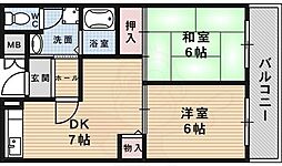 ファミリー石橋 2DKの間取図画像