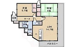 セントラル上池田 2LDKの間取図画像