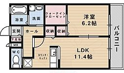 メイプルコート旭丘A館 1LDKの間取図画像
