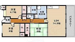 ポンムドテール 3LDKの間取図画像