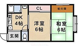 コーポラス谷田A棟 2DKの間取図画像