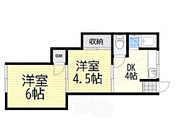 岡田文化住宅 2DKの間取図画像
