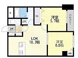 レジデンス野田阪神 2LDKの間取図画像