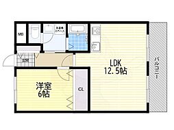 阪神ハイグレードマンション5番館 1LDKの間取図画像