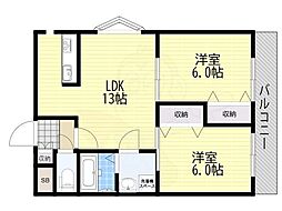 ル・アーブル吉野 2LDKの間取図画像