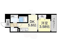 おおさか東線 JR淡路駅 徒歩15分の賃貸マンション 5階1DKの間取り