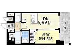 プレサンス新大阪ザ・シティ 1LDKの間取図画像