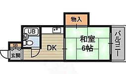 国本エレガンス新大阪 1DKの間取図画像