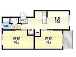 下新庄コーポC棟 2LDKの間取図画像