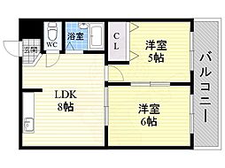 サンサーラ新大阪 2DKの間取図画像