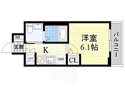 レジュールアッシュ北大阪GRANDSTAGE 1Kの間取図画像