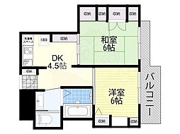 プラザ新大阪 2DKの間取図画像