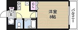 エクセレント上新12 1Kの間取図画像