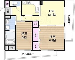 キャニスコート上新庄 2LDKの間取図画像