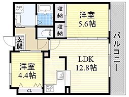 キャニスコート上新庄 2LDKの間取図画像