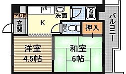 U.J.ビル豊里 2Kの間取図画像