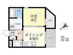 LuXe新大阪 1DKの間取図画像