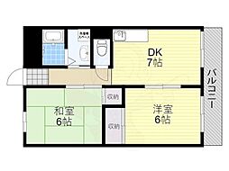 リアライズ上新庄 2DKの間取図画像