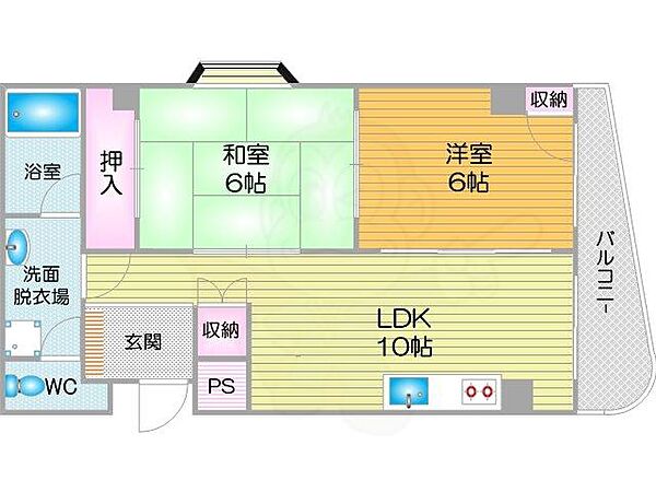 グランドヒルズ玉出 ｜大阪府大阪市西成区玉出西２丁目(賃貸マンション2LDK・2階・50.00㎡)の写真 その2