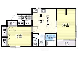 川瀬ビーンズハイツ 2DKの間取図画像