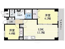パティオ北加賀屋北棟 2LDKの間取図画像