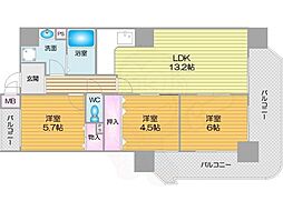 クリア・クレセント住之江 3LDKの間取図画像