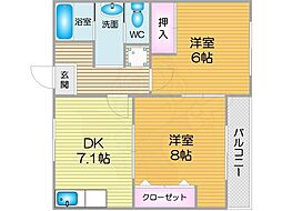 シダーコート 2DKの間取図画像