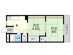 パレス帝塚山 2DKの間取図画像