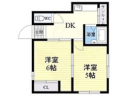 エクセル新開コーポ 2DKの間取図画像