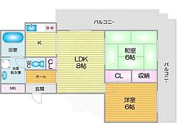 アーデント北加賀屋 2LDKの間取図画像