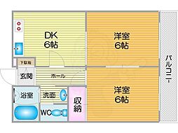オーシャン住之江 2DKの間取図画像