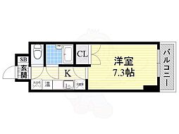 アルファ帝塚山 1Kの間取図画像