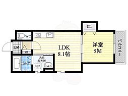 クリエオーレ上住吉 1LDKの間取図画像