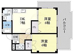 グリーンコート一番館 2DKの間取図画像