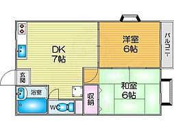 プランドール御崎B棟 2DKの間取図画像