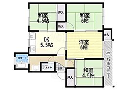 東難波住宅1号棟 4DKの間取図画像