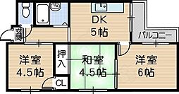 ピアコート東難波 3DKの間取図画像