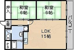 飛鳥グランドパレス 2LDKの間取図画像