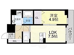 ブランTAT尼崎七松1 1LDKの間取図画像