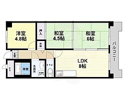 エイチ・ツー・オー杭瀬ビル 3LDKの間取図画像