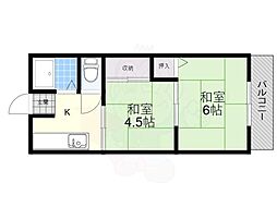 綾之町コーポ 2Kの間取図画像