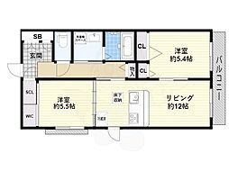 ファイブヒルズ欅参番館 2LDKの間取図画像