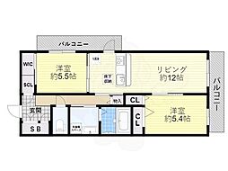 ファイブヒルズ欅参番館 2LDKの間取図画像
