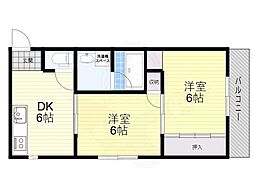 ラフィーネ三国 2DKの間取図画像