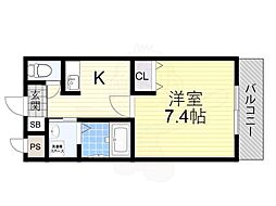 フォンテーヌ上野芝 1Kの間取図画像