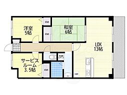 朝日プラザ堺東2 2SLDKの間取図画像