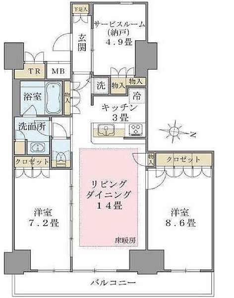 ブリリアイスト東雲キャナルコート 527｜東京都江東区東雲１丁目(賃貸マンション2SLDK・5階・80.29㎡)の写真 その2